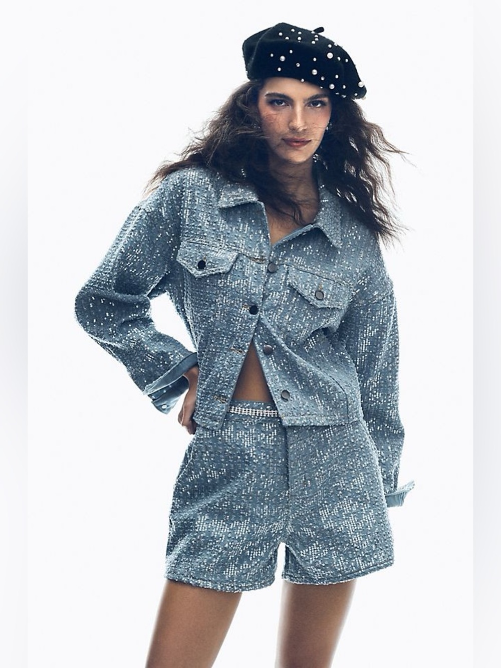 Anthropologie Flat White Sequin Houndstooth Shorts XS NWT